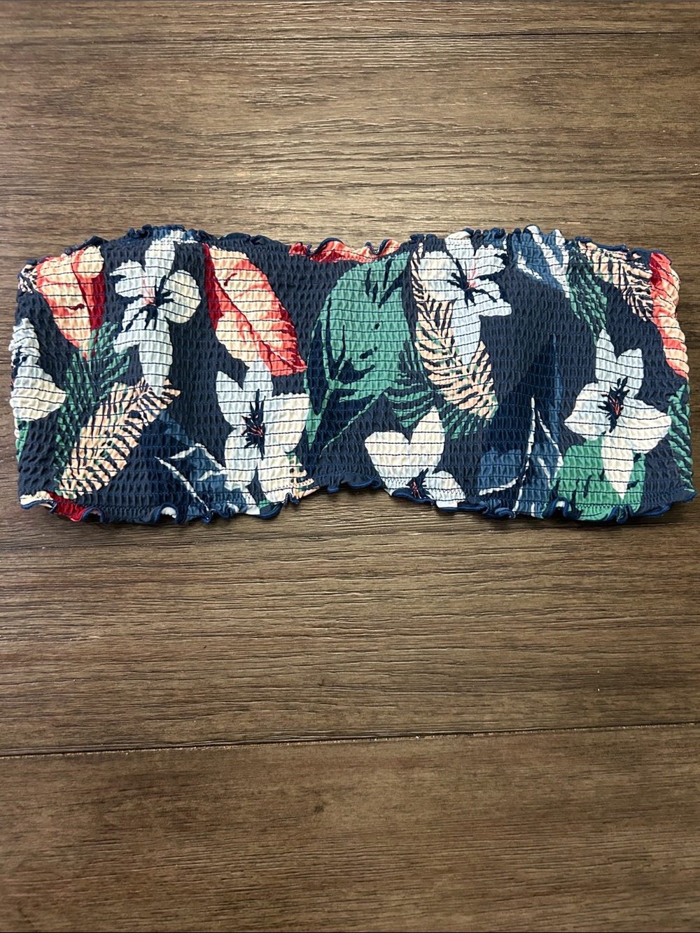 Hollister Navy Tropical Floral Smocked Bandeau Bikini Top